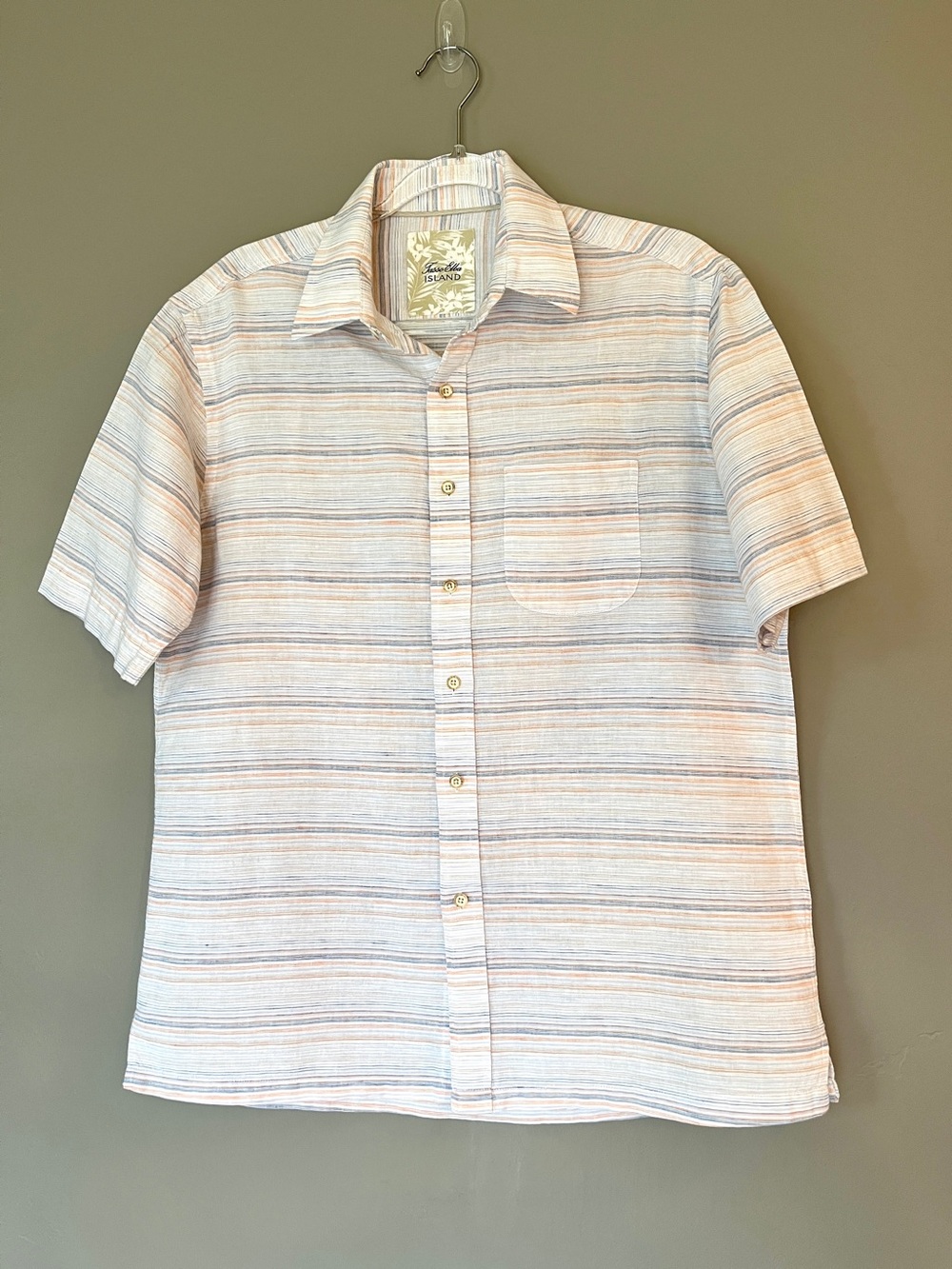Tasso Elba NWOT Linen Striped Short Sleeve Button Up Shirt Preppy Neutral S